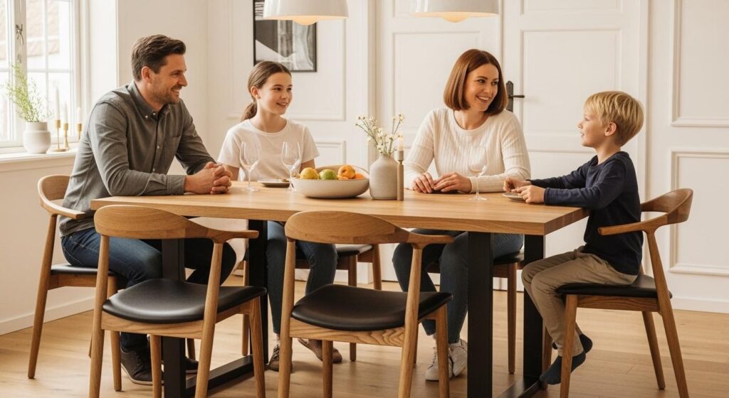 familie ved et plankebord