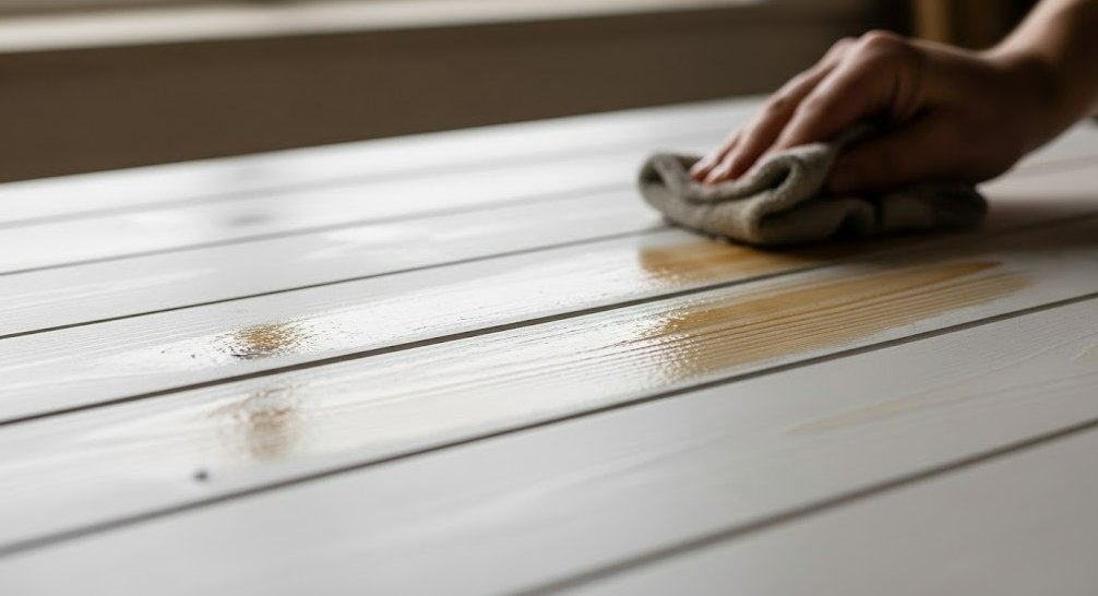 behandling af et hvid olieret plankebord